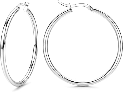 Boucles d'Oreilles Créoles en Argent Chriscoco, Hypoallergéniques et en Argent 925, avec Tailles Variées de 13mm à 50mm, Idéales pour Femmes avec Oreilles Sensibles