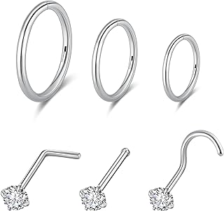 davka 18G Nose Rings Hoop 7/8/9mm,20G Nose Rings Studs L Shaped,Surgical Steel Septum Nose Rings for Women (Silver)