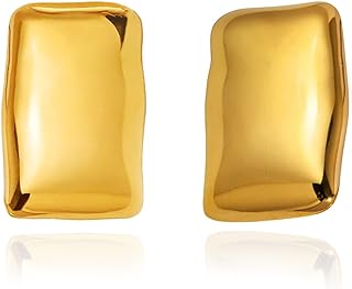 Large Stainless Steel Rectangle Stud Earrings with Screw Back for Women and Girls - Geometric Minimalist Design