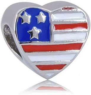 JMQJewelry Stainless Steel American Flag Charm Bracelet with Heart Love Dangle - Ideal Gift for Women on Christmas and Independence Day