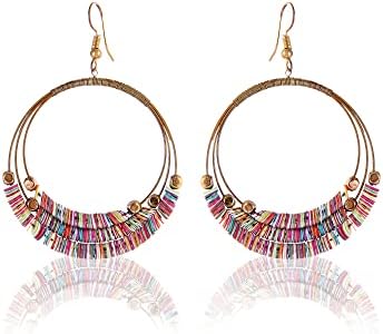 Bohemian Clay Bead Hoop Earrings with French Wire Back Finding for Women, Vintage Dangle Design in Brass Material