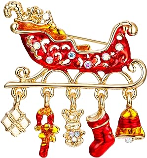 Ever Faith Dazzling Austrian Crystal Brooch with Pin Clasp, Red Enamel Sleigh and Candy Cane Design, Perfect Christmas Accessory