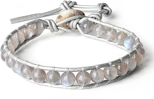 Leather Clasp COAI Bohemian Labradorite Bead Bracelet with Tiger Eye Brown Stone for Men and Women - Double Layer Design