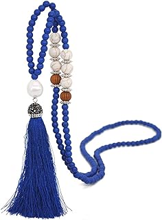 Handmade Alloy Beaded Tassel Necklace with Box-With-Tongue Clasp for Women, Ethnic Boho Design