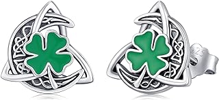 StoryMidir Celtic Moon Stud Earrings 925 Sterling Silver Crescent Earrings Celtic Knot Triangle Vintage Stud Earrings Good Luck irish gifts for women