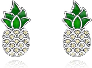 Sterling Silver Cubic Zirconia Pineapple Stud Earrings with Screw Back for Women and Girls, Cute Fruit Design