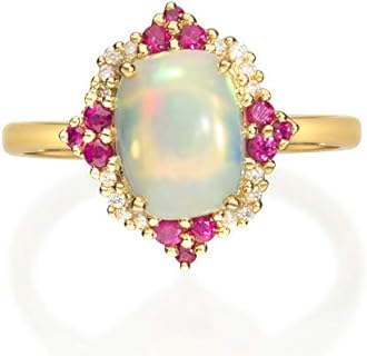 Gin & Grace 14K Rose Gold Natural Ethiopian Opal Ring with Real Diamonds for women | Ethically, authentically & organically sourced (Cushion) shaped opal hand-crafted jewelry for her | Opal Ring for women