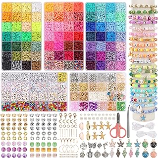 QUEFE 14700pcs, Clay Beads for Bracelet Making Kit, 84 Colors Flat Round Polymer Clay Heishi Spacer Beads for DIY Crafts Necklace Jewelry Making Gifts