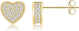 18K Gold Heart Earrings Studs, Cute Heart Shaped Earrings for Women Gold Plated Small Heart Earrings Stud with Cubic Zirconia S925 Hypoallergenic Stud Earrings for Women Jewelry Gift