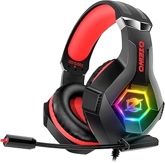 Ozeino Gaming Headset mit RGB-Beleuchtung und Stereo-Surround-Sound, Ohrumschließend und Geräuschabschirmung, für alle Gaming-Plattformen, komfortabel für lange Spielsitzungen