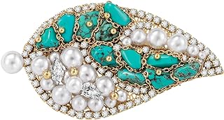 Pin Clasp Antique Turquoise Brooch with Cubic Zirconia for Women in Boho Chandelier Design, Perfect for Prom, Party, and Wedding