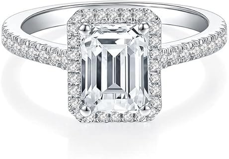 Moissanite Rings 1-2 Carat Solid Sterling Silver 18K Real Gold Plated D Color VVS1 Clarity Square Radiant Cut Emerald Cut Moissanite Engagement Ring for Women Party Dress Costume Promise Ring with Gift Box