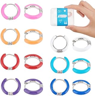 DICOSMETIC 18K Gold Plated, Colorful Enamel Hoop Earrings with Stainless Steel Hinged Hoop Back Finding for Women and Girls, Round Hoop Design