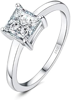 JewelryPalace Princess Cut 1ct Cubic Zirconia Solitaire Engagement Rings for Women, 14K White Gold Plated 925 Sterling Silver Promise Ring for Her, Simulated Diamond Wedding Ring Jewelry Sets 8