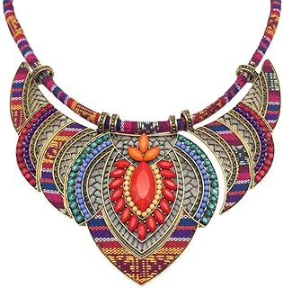Spring Ring Clasped Mexican Beaded Necklace with Alloy Chain, Perfect for Women - Vibrant Ethnic Tribal Design
