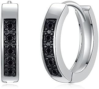 Black Hoop Earrings Men Cubic Zirconia 925 Sterling Silver Mens Hoop Earrings for Boys