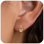 Gold Earrings for Women Trendy, Simple Dainty 14K Gold Plated Paperclip Square Chain Link Dangle Hoops Earrings Pin Stud Huggie Earrings Lightweight Hypoallergenic Minimalist Aesthetic Gold Jewelry for Women Teen Girls Christmas Gifts