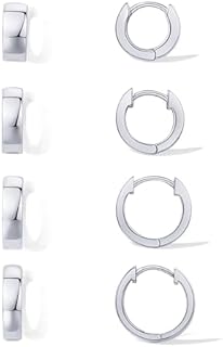 PAVOI 18K Gold Plated Sterling Silver Posts 4 Pairs Small Hoop Earrings Set | Huggie Hoop Pack Four Pairs Earrings for Women 10mm 12mm 14mm 16mm