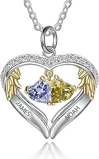 Personalized sterling silver pendant necklace with birthstone and name mothers jewelry heart shaped necklace for her birthstone necklace