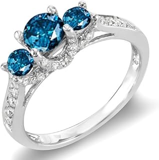 Title: Elegant 1.00 Carat White Gold Dazzlingrock Collection Engagement Ring with Round White and Blue Diamonds for Ladies, Three Stone Design
