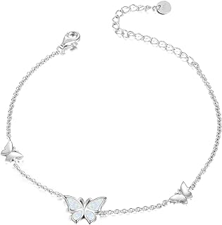 WINNICACA Sterling Silver Butterfly Bracelet Anklet Created Opal Butterfly Jewelry Gifts for Women Teens Birthday Christmas Day Gifts