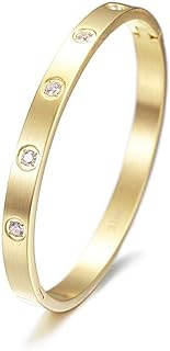 Gold filled Bracelet Bangle with Cubic Zirconia Stones Stainless Steel Hinged Jewelry with Crystal Oval Bracelet Love Friendship Bracelet Bangle Birthday Present for Her Women Teen Girls