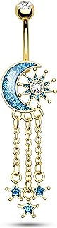 COCHARM Moon Dangle Belly Button Rings Gold 14g Star Belly Rings for Women Dangling Cute Nave Rings Boho Sun Belly Piercing Jewelry