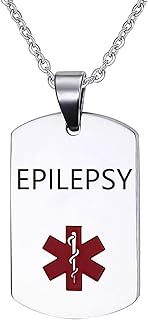 Health Alert Pendant Necklaces for Men Women Stainless Steel Engraved Medical ID Tag Emergency Med Alert Necklace Jewelry