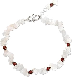 NOVICA Handmade Rose Quartz Garnet Anklet Beaded Bracelet .925 Sterling Silver Pink Clear India Birthstone 'All About Love'