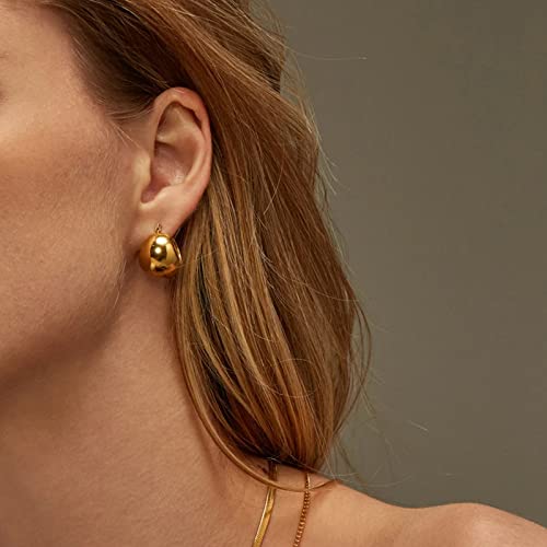 LOUMILEO Chunky Gold Hoop Earrings Small Gold Hoop Earrings for Women 14K Real Gold Plated Hoop Earrings Hypoallergenic Thick Gold Hoop Earrings for Women Bottega Earring Dupes