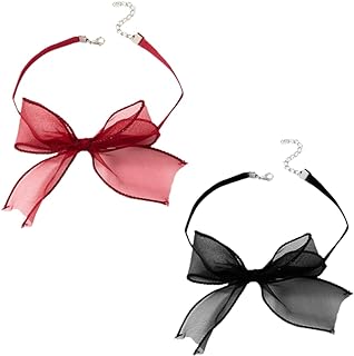 Fuqimanman2020 2pcs Lace Velvet Flower Bow Heart Love Collar Choker Bohemian Soft Black Red Flower Tie Cravat Necklace Wedding Prom Party Jewelry for Women Girls