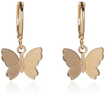 Gold Alloy Butterfly Drop Earrings with Push Back Design for Women and Girls - by Kercisbeauty