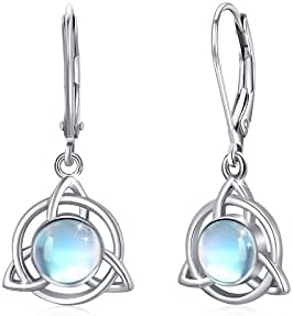 Lever Back Moonstone Dangle Earrings in Sterling Silver - Celtic Knot Design - Elegant Jewelry for Women and Girls