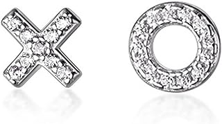 Sterling Silver Crystal XO & CZ Initials, Hypoallergenic Stud Earrings for Women and Girls with Cubic Zirconia Gems and Push Back Mechanism, Nickel-Free