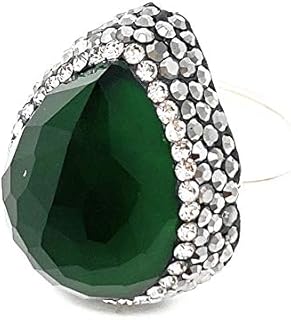 Rhodium Silver Turkish Ottoman Sultan Womens Cocktail Statement Teardrop Adjustable Ring Size 6 to 8 in Zircon and Accents - Gifts For Mothers Day Bride Wedding Party