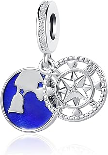 MZC Jewelry Compass Charm You are my world Travel Around The World Bead for Snake Chain Bracelet