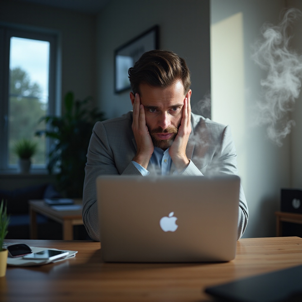 portatil echando humo fondo blanco