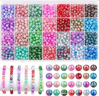 1000PCS Glass Beads for Jewelry Making Kit, 6mm Crystal Pattern Bead Stone Beaded, 28 Colors Bracelet Making Kit Loose Round Crackle Gemstone Beads for Men Women DIY Craft Necklace Earring Bracelet