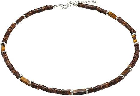 COLORFUL BLING Handmade Wooden Boho Natural Stone Surfer Choker Necklace Hawaiian Summer Beach Coconut Shell Necklace for Men Women Bohemian Jewelry