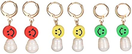 3 Pcs/Set Rainbow Flower Yin Yang Heart Irregular Pearl Drop Earring for Women Smiley Face Evil Eye Hoop Huggie Earring Polymer Clay Set Jewelry