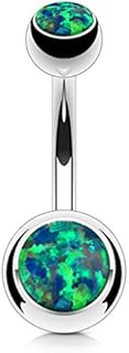FIFTH CUE Synthetic Opal Set Double Jeweled 316L Surgical Steel Navel Belly Button Ring