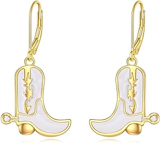 925 Sterling Silver Dangle Cowboy Boot Earrings with French Wire Back Finding, Ideal Gift for Women and Girls with Western Style