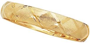 10K Yellow Gold Flex Bangle Bracelet with Box With Tongue Clasp for Women, Diamond-Cut Pattern Design - 8 Inches Length