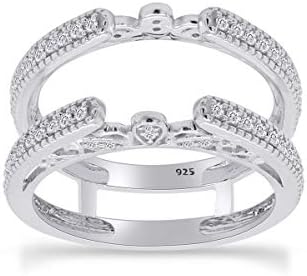 AFFY 1/3 ct. t.w Round Cut White Cubic Zirconia Millgrain Cathedral Enhancer Guard Ring In 14K Gold Over Sterling Silver Jewelry Gift For Her