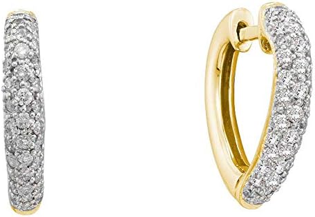 The Diamond Deal 14kt Yellow Gold Womens Round Diamond Heart Hoop Earrings 1/2 Cttw