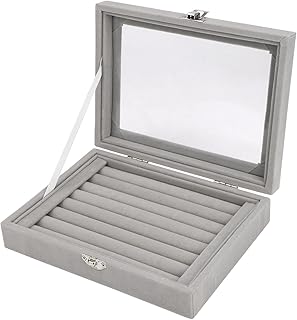 TSLBW Boîte à Bijoux en Velours Élégant avec Couverture Transparente et Résistance aux Rayures, Taille 15P x 20l x 4,6H cm, Idéale pour Bagues et Colliers pour Femme et Fille