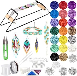 PP OPOUNT Stainless Steel and Wood Bead Loom Kit with Crystal Wire - Jewelry Making Kit for Adults - Ideal for Creating Personalized Bracelets and Belts