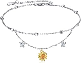 925 Sterling Silver Adjustable Evil Eye Anklet with Box Chain for Women - MONGAS Moon Star/Cross/Dragonfly/Sea Turtle Design Jewelry Gift