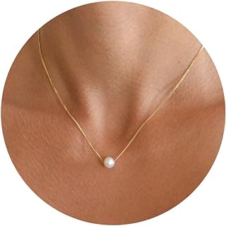 Elegant Women's Necklace with Single Pearl Pendant, 14k Gold-Plated Brass Choker, Cable Chain, and Lobster Claw Clasp - Classy, Minimalist Jewelry from USA