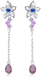 Sterling Silver Threader Dangle Earrings with Zircon Flower Design - Hypoallergenic Jewelry Gifts for Women and Girls